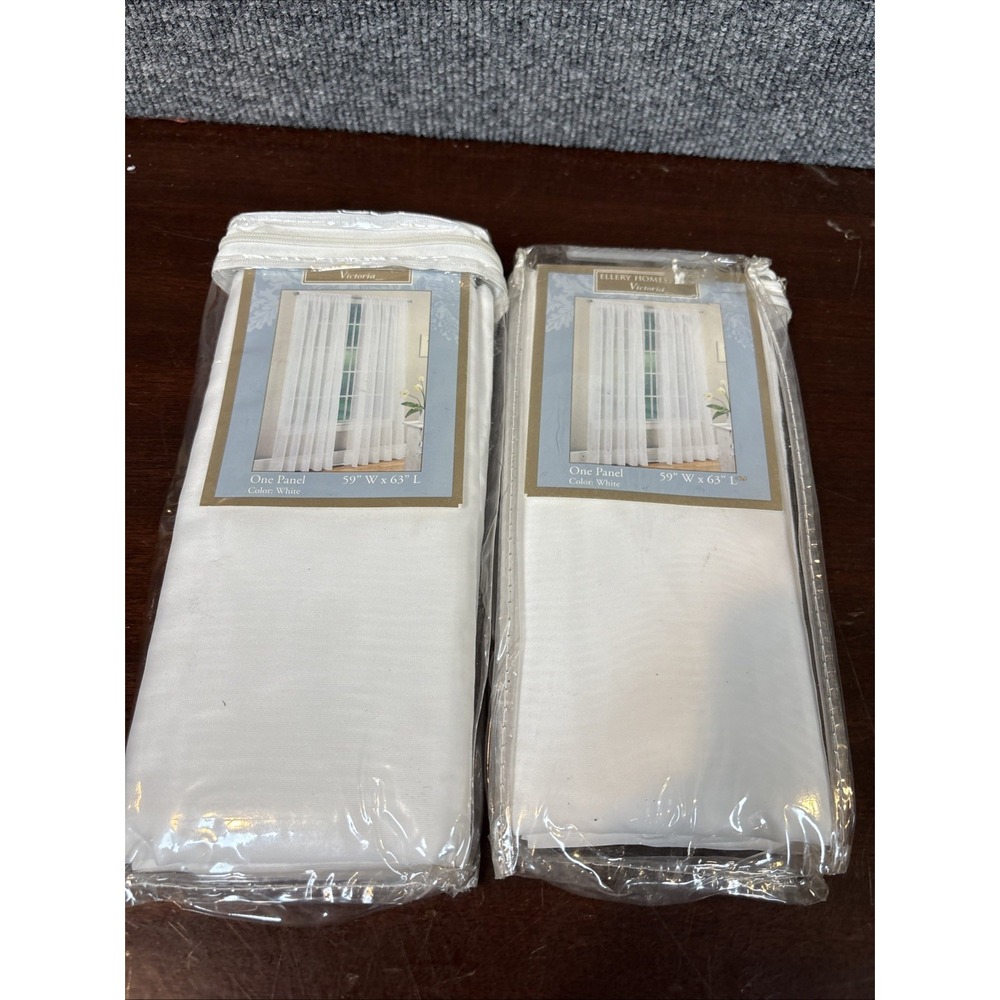 2~NEW Ellery Homestyles Victoria Sheer 2 Panels White 59" x‎ 63" Rod Pocket